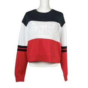 Coca-Cola Coke Cropped Sweatshirt Black White Red Color Block Crew Neck Pullover